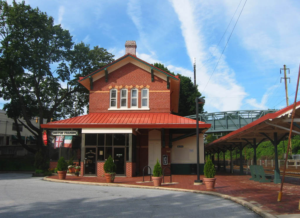 Historic brick station building at Berwyn train station, Pennsylvania